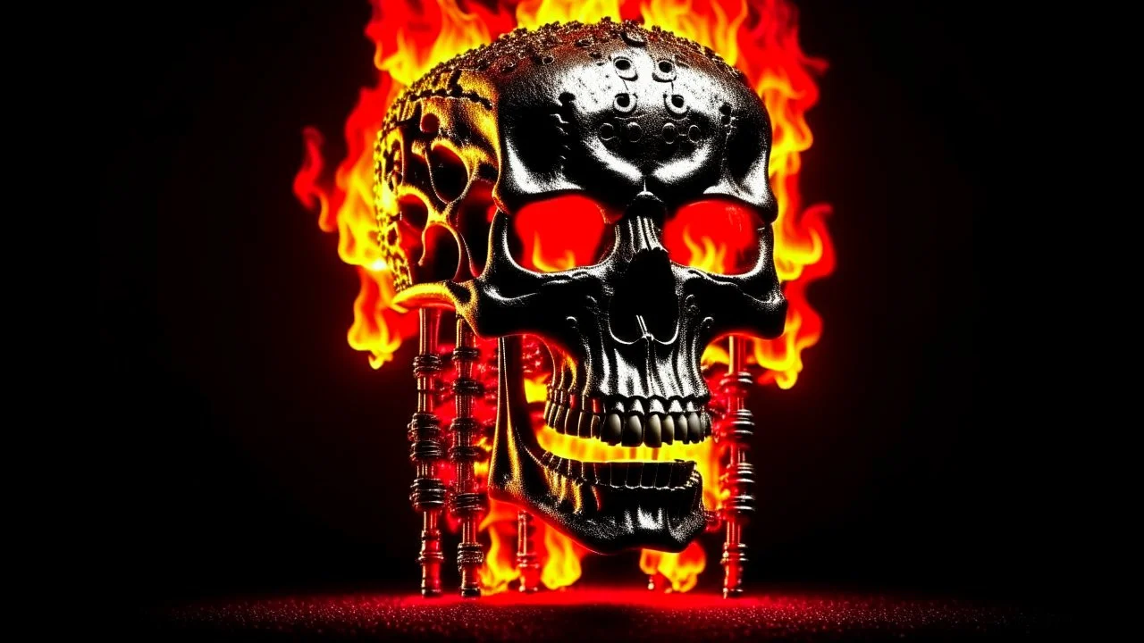 4K. REALISTIC FULL DETAILS. LOGO EMISSION DE RADIO HARDROCK FIRESTARTER TERMINATOR. FLAMMES EN FOND D IMAGE