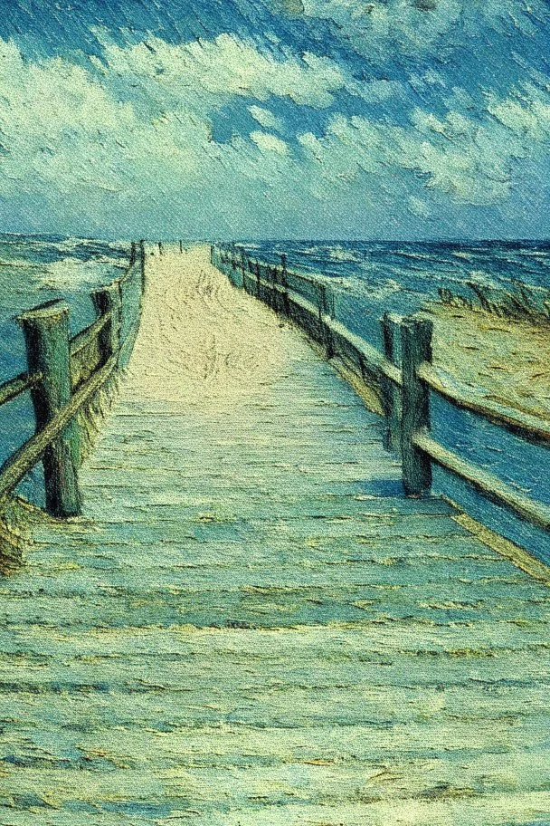 Coastal beach boardwalk by Van Gogh