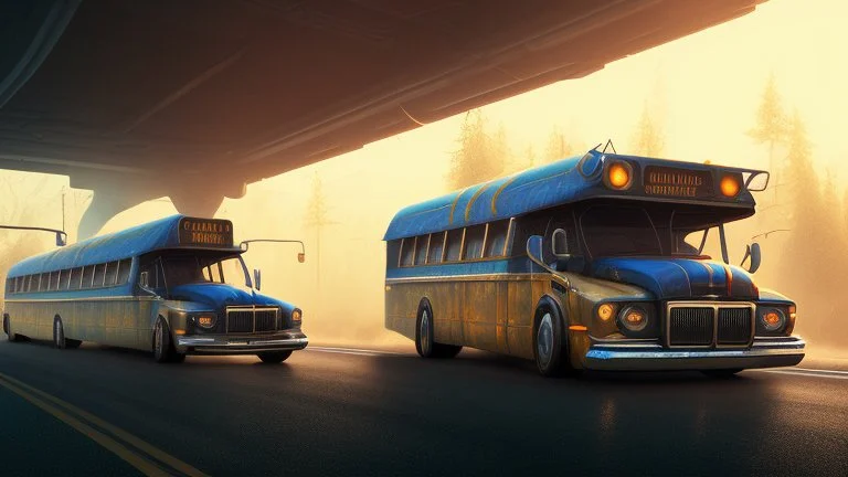 a school buss driving on the freeway, full of orcs, perfect composition, hyperrealistic, super detailed, 8k, high quality, trending on artstation, studio photo, highly detailed, wide borders