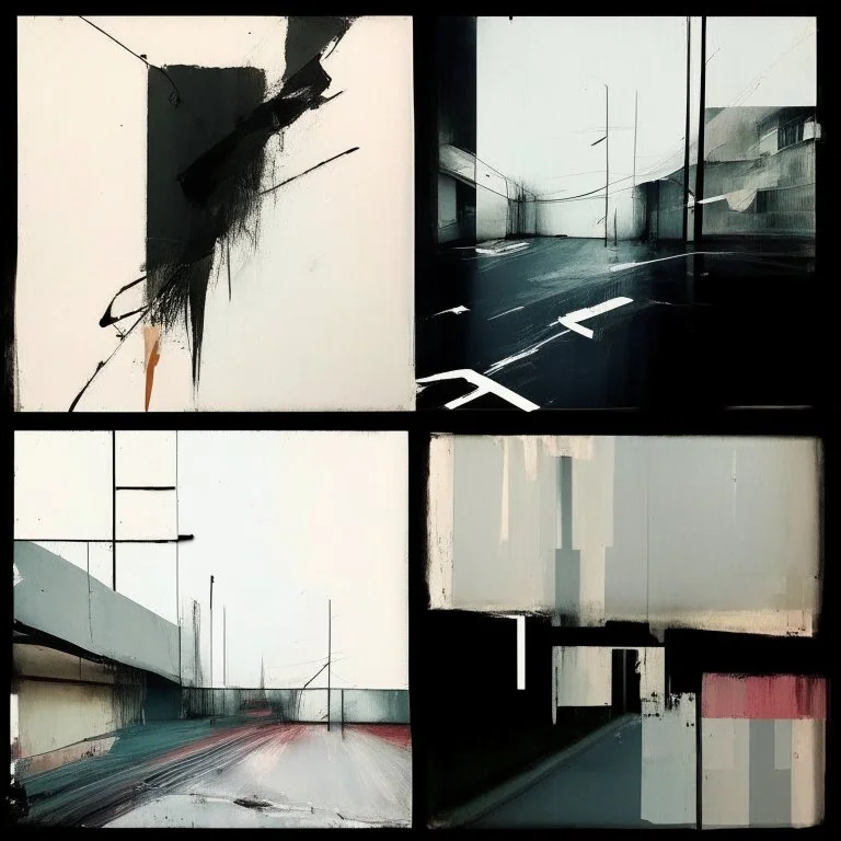 Minimal abstract oil paintings with broad brush strokes of a desolate 1960s carpark concrete fragments.style of Justin Mortimer and Francis Bacon.