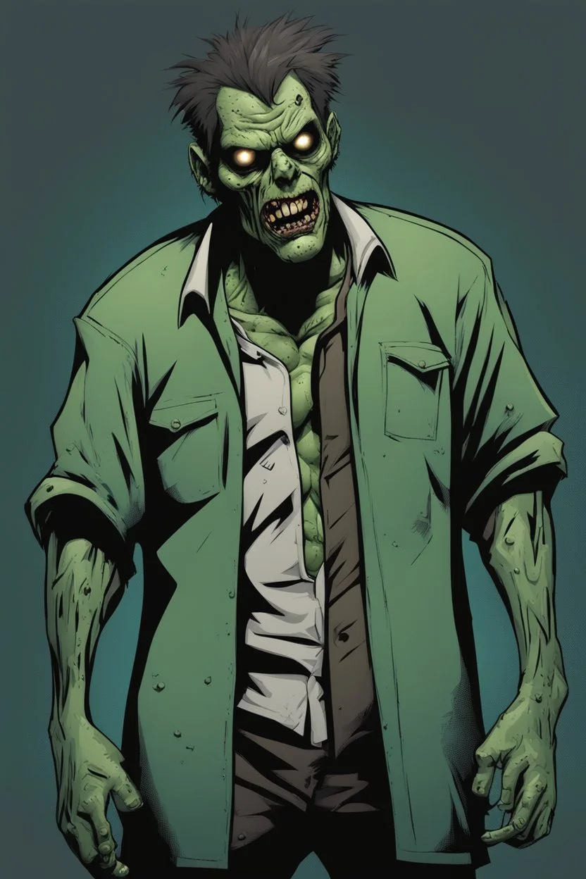 zombie, portrait, comic book, full body, standing, mean
