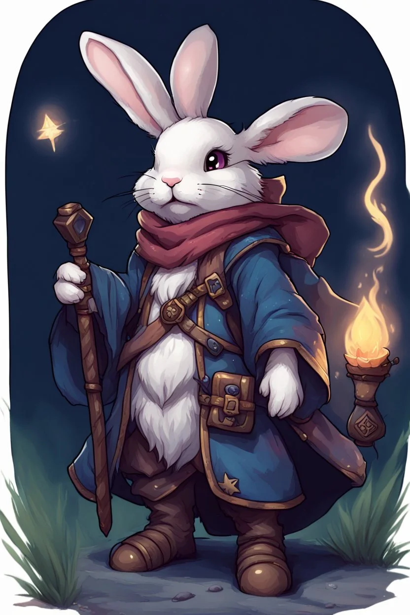 Cute bunny adventurer wizard dnd art