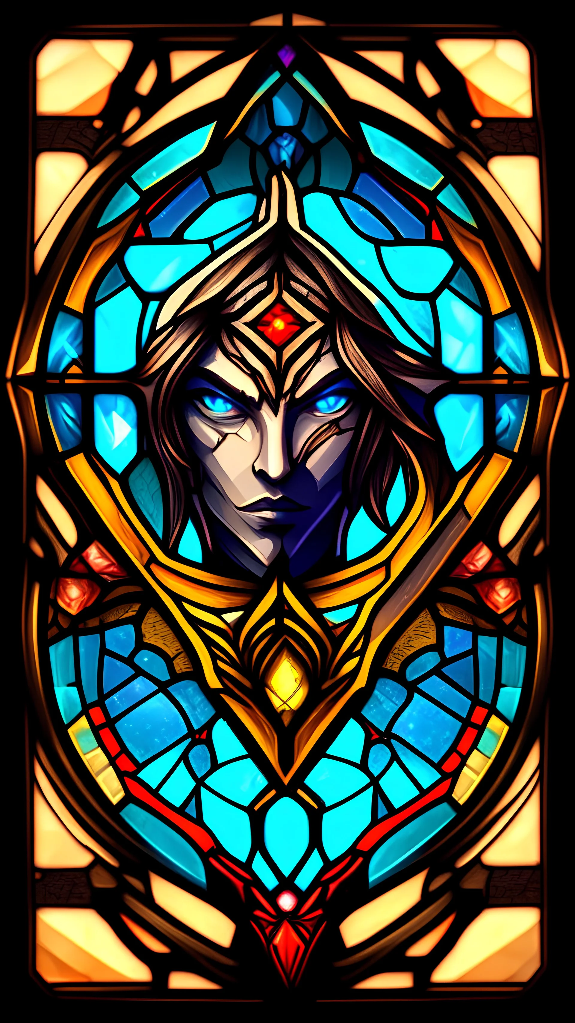 a stained glass picture of planet, epic legends game icon, symmetrical portrait rpg avatar, game icon stylized, intricate art deco patterns, game icon, intricate stained glass triptych, 4 k symmetrical portrait, 4k symmetrical portrait, in style of primal fire gun, ios app icon, stained glass art, app icon, game icon asset, dishonored