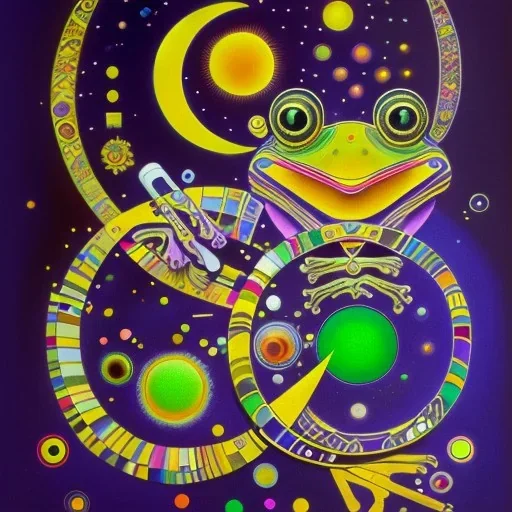 Kandinsky, treefrog, yellow crescent moon