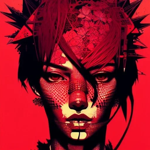 beautiful punk girl, hyper detailed, intricately detailed, illustration by <kilian eng> <Yoji Shinkawa>, darkred tones,