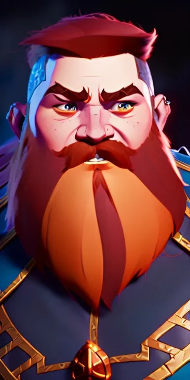 A high detail, high definition dungeons and dragons character design of a short dwarf male warrior who has a strong build, a thick ginger beard, long ginger hair, and wearing metal plated armor with pauldrons