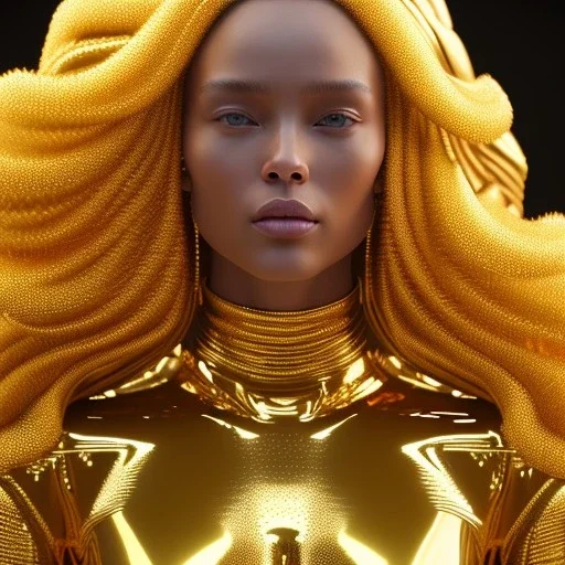 beautiful cosmic golden woman, long hair, nice smiling, magic glamour make up, delicate colors, beautiful glamour galactic golden dress, ultra sharp focus, 8k, unreal engine 5, extremely sharp detail, light effect, soft light atmosphere of a spaceship, smooth, full of details, face in front, complete vision of body