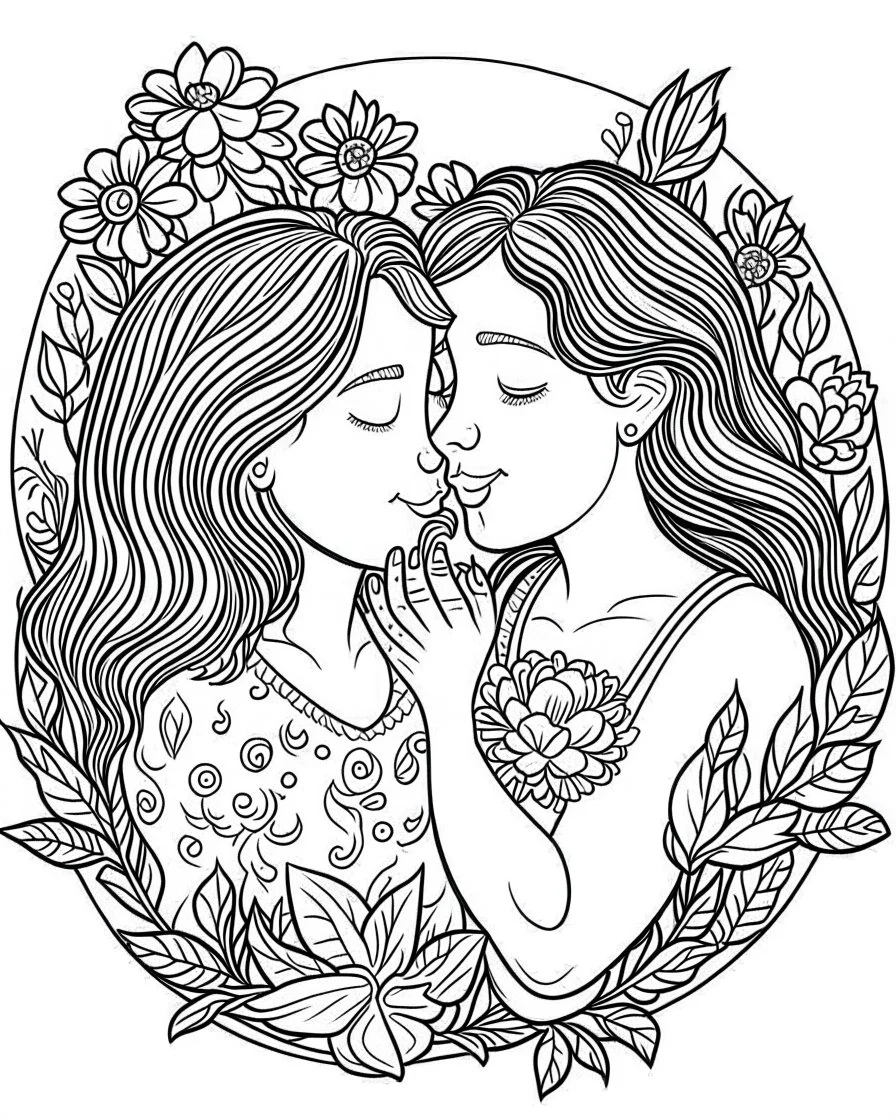 mother with his daughter loving mothers Day coloring page