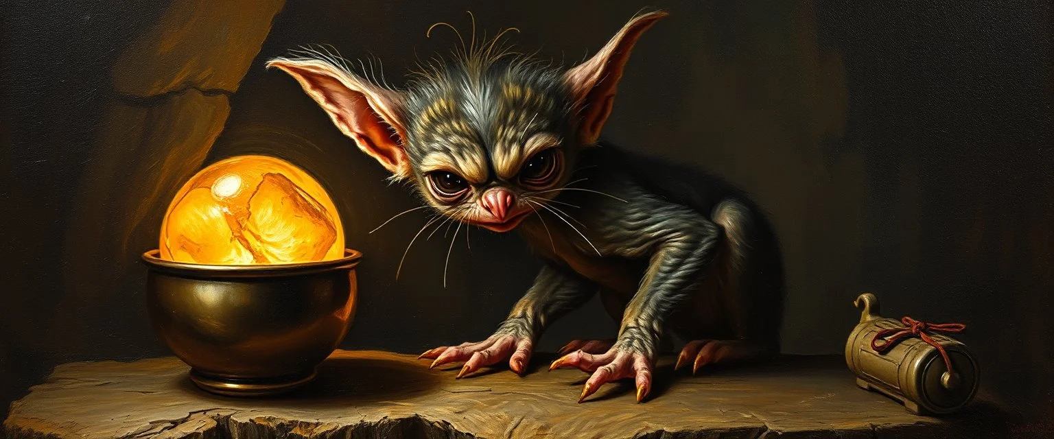 master oil painting by Rembrandt, good afternoon gremlin ball