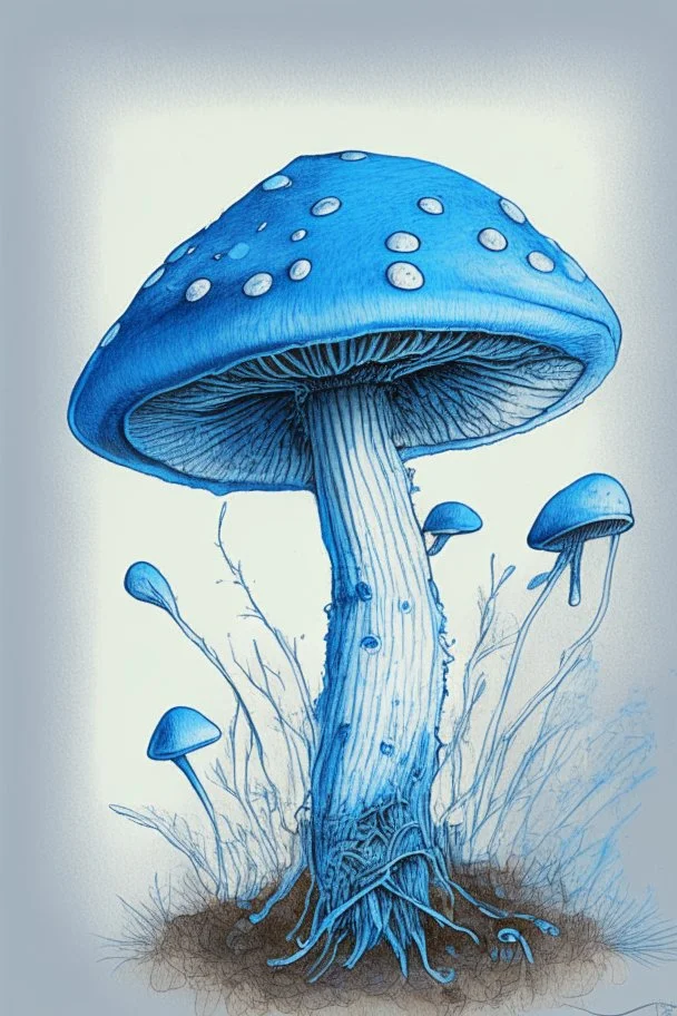 Mushroom blue cap colored sketch