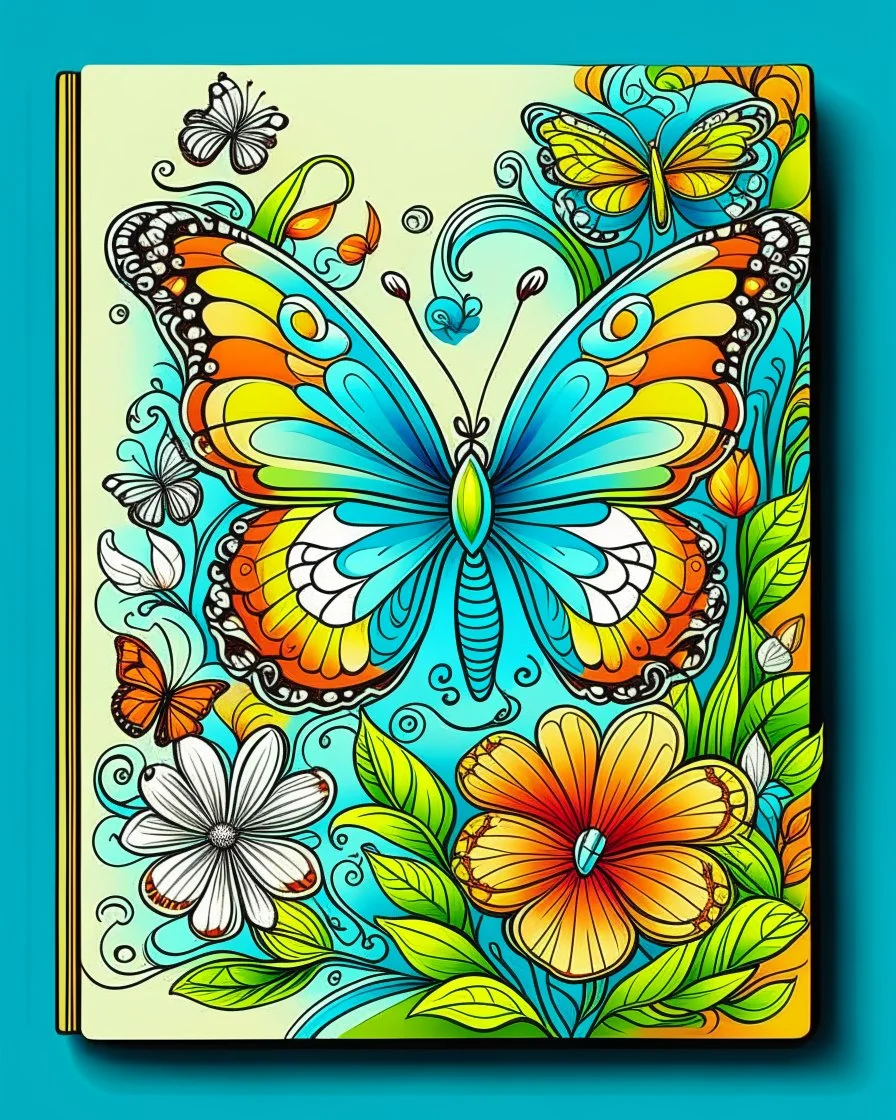 whimsical butterfly and flower, book cover for adults