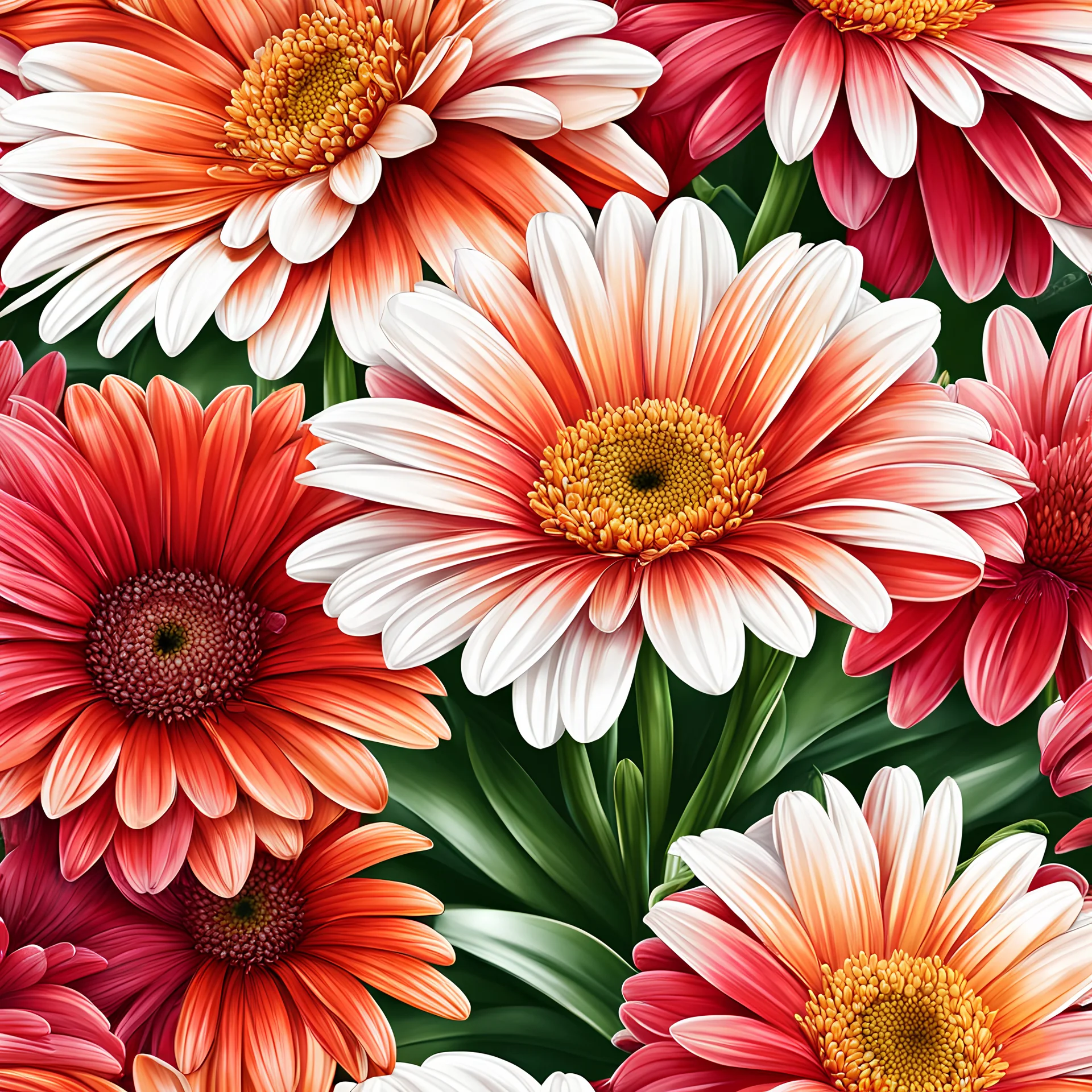 gerbera daisy flower on white background, illustration, seamless tile