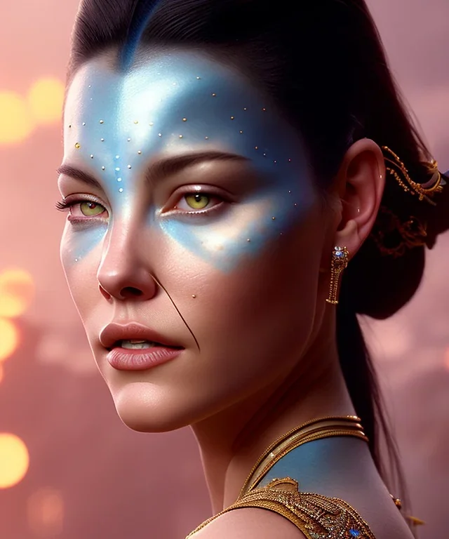 a fancy portrait of Liv Tyler as Avatar (movie) by Greg Rutkowski, Sung Choi, Mitchell Mohrhauser, Maciej Kuciara, Johnson Ting, Maxim Verehin, Peter Konig, 8k photorealistic, cinematic lighting, HD, high details, dramatic, atmosphereric, trending on artstation