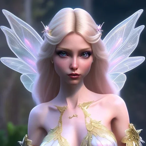 beautiful fairy very etheric, nice smiling, long blond hair, magic glamour pink make up, delicate colors, complete vision of very transparent and big wings, beautiful glamour transparent dress, ultra sharp focus, 8k, unreal engine 5, extremely sharp detail, light effect, soft light atmosphere, smooth, full of details, face in front, complete vision of face and hair and of the body