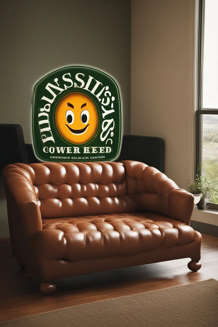 a couch made out baked beans with a bush's logo