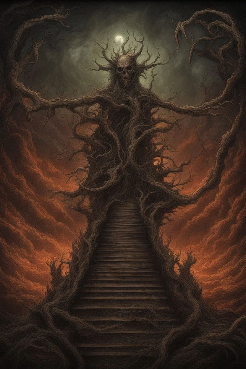 A path to insanity in a metal music album cover style