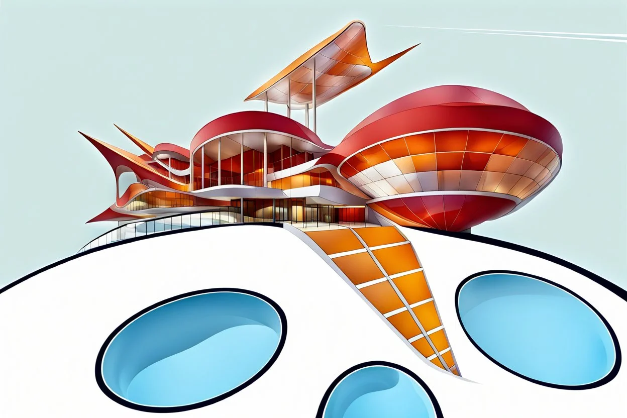 Architectural drawing of a Neofuturistic art museum, (((isometry))), ultra quality, people, treets, forma above