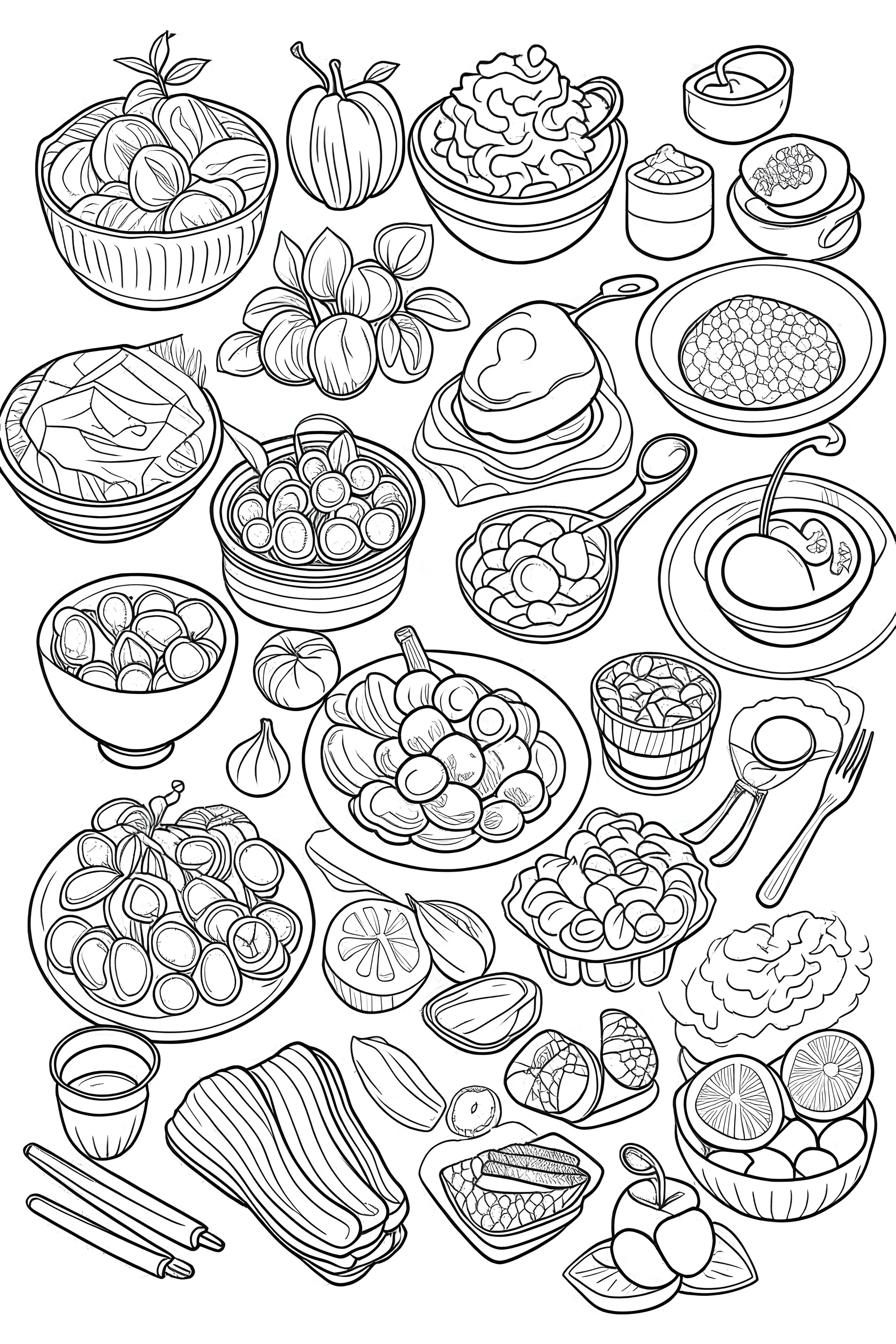 outline art for kawai food white background, sketch style, only use outline, clean line art no shadows and clear and well outlined