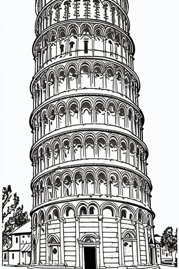 coloring book page of leaning tower of pisa