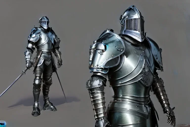 shining medieval knight armor pieces, majestic, great pose, realistic, detailed, metallic, digital painting, Unreal Engine 5