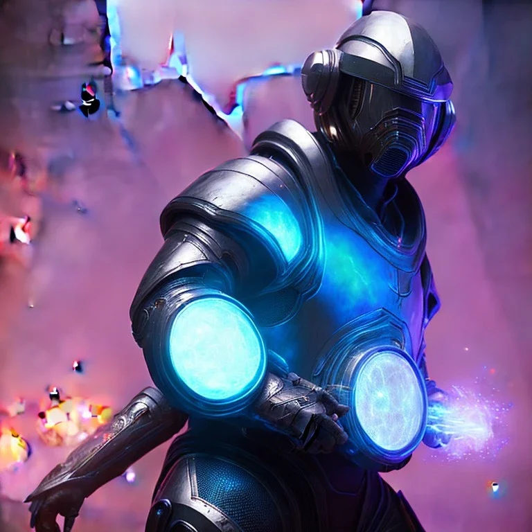 Medium shot Epic Character design, strong Alien Male galaxy void soldier wearing metal armor with glow, mist, photorealistic, octane render, unreal engine 5 style, ultra detailed, volumetric lighting, Dark Alien planet, wearing helmet with mask