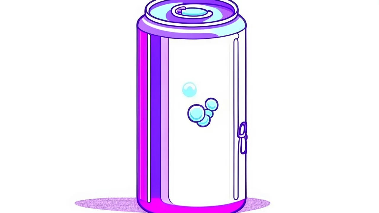 Illustration sticker of a fizzy grape soda can on a white background, pastel, lofi, cute, aesthetic