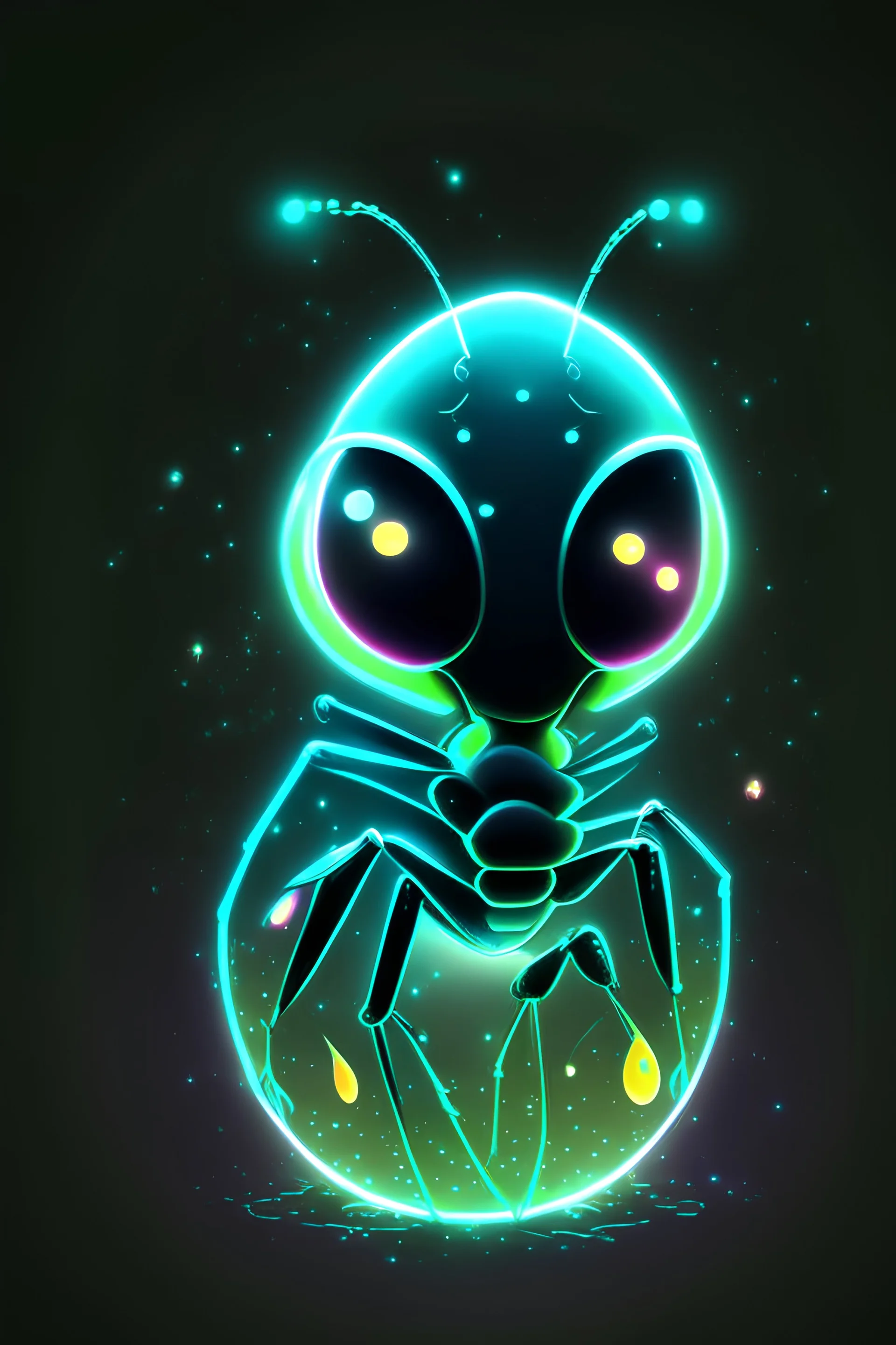 cartoon egg pfp character detailed cute dark neon luminescent mantis insect stars