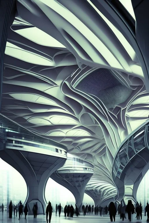 modern futuristic architectural structures of metro station in 2100