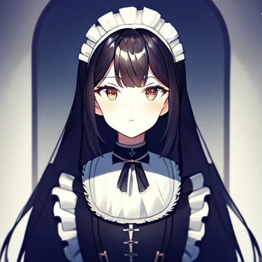 portrait anime maid, long hair, hyper detailed, intricately detailed, looking at viewer, arms behind back pose, gothic, skulls, ambiguous lines image, flat dimensional style, flat lines, rough drawing --ar 2:3