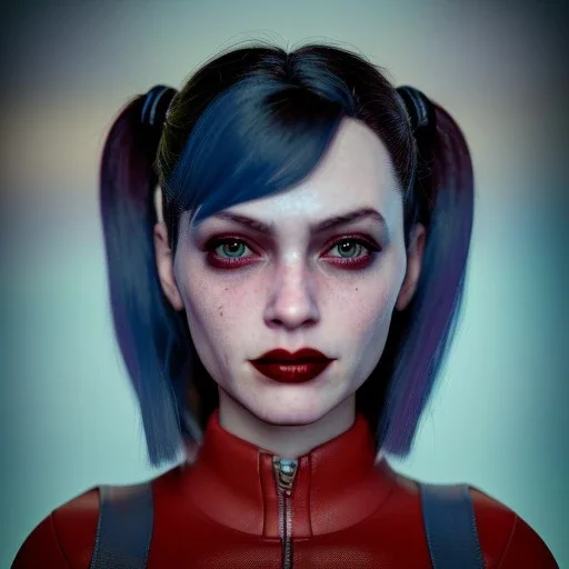 analog style,beautiful girl portrait, simmetric eyes, ambient, harley quinn make up outfit, ultra realistic photo,gotham city, unreal engine, paloroid, 100mm --aspect ratio 1:1