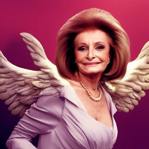 Barbara Walters flying to heaven, realistic, 8k, cinematic, in the style of an angel, dramatic light, full body, cinematic, photo realistic, portrait Photography, Depth of Field, hyper-detailed, beautifully color-coded, insane details, intricate details, beautifully color graded, Cinematic, Color Grading, Editorial Photography, Photography, Photoshoot, Shot on 85mm lens, Shutter Speed 1/500, F/2,