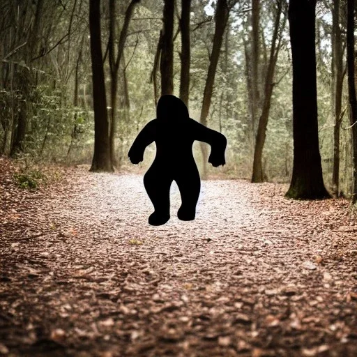 A shadow creature chasing people in the woods