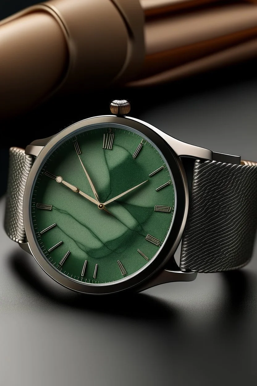 Design a realistic image that combines the timeless elegance of an aventurine dial watch with a vintage aesthetic. Incorporate classic elements in the background and styling to evoke a sense of nostalgia while maintaining a high level of realism.