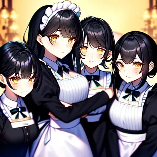 Clear focus, 8k, cat girl, high quality, detailed, black hair, golden eyes, beautiful lighting, vibrant colors, nervous, maid