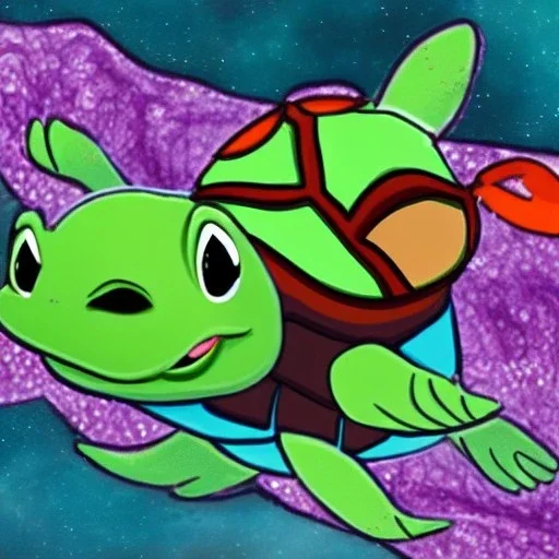 Cartoon turtle and aurora