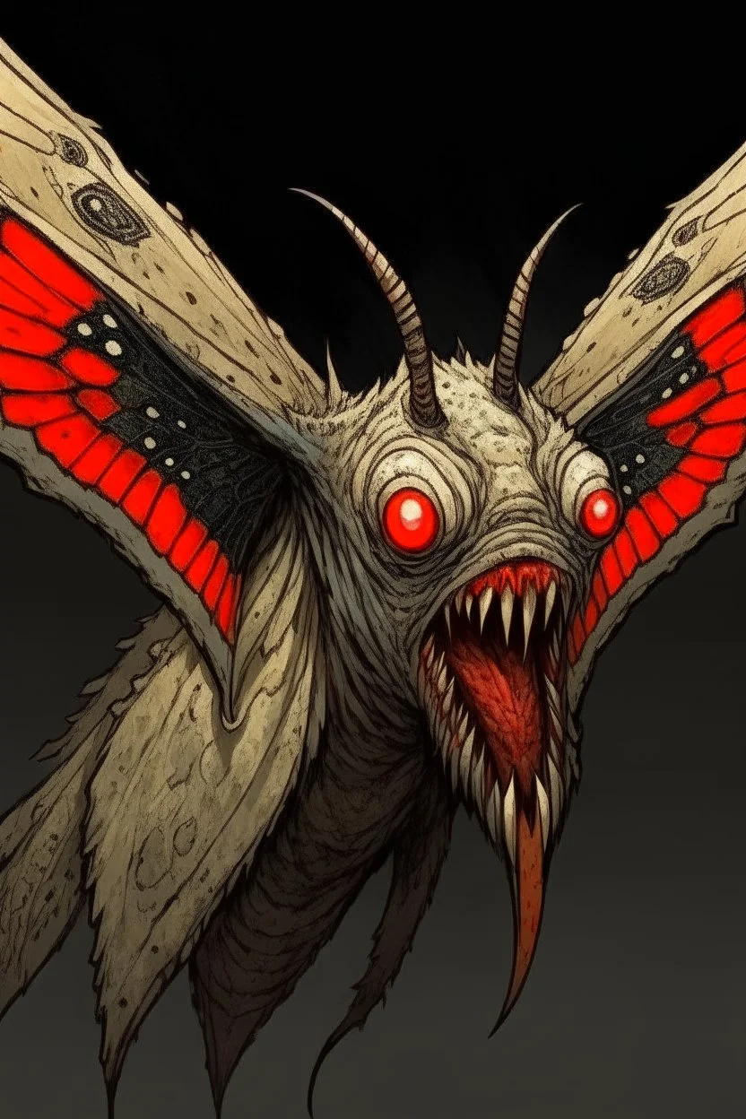 Moth / shark hybrid demon in the style of Kentaro Miura