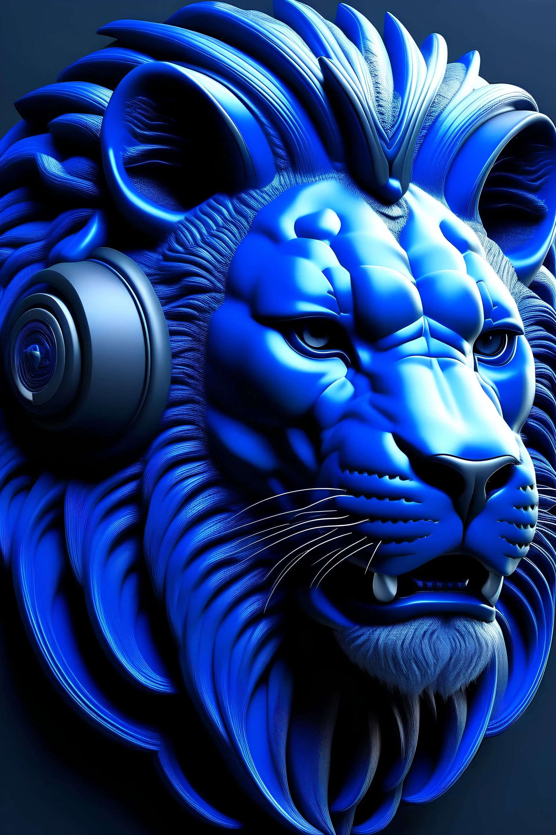 hip hop cyberpunk blue and gray angry lion realism 3d