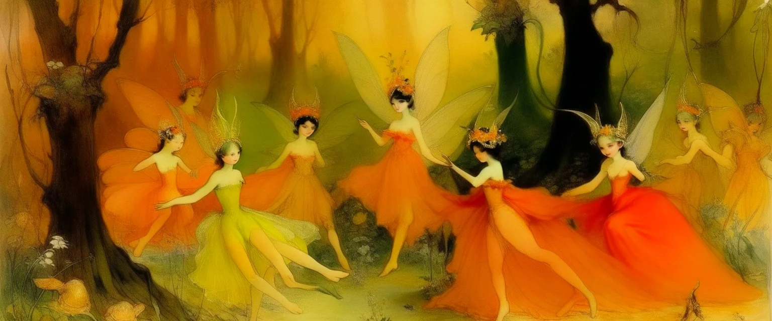 A light orange fairy kingdom painted by Edgar Degas