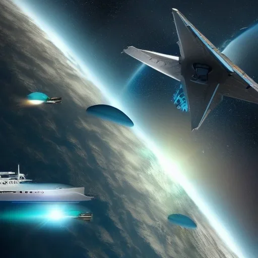 two starships battle around Earth