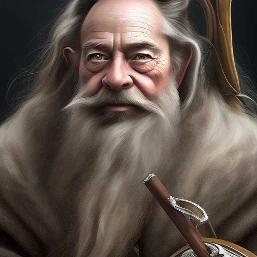 A beautiful dwarf with a beautiful Canadian pipe in his hand, full HD, 4K, 8K, very real and with fine and detailed details, realistic and really alive, taken from the Lord of the Rings movie, oil paint