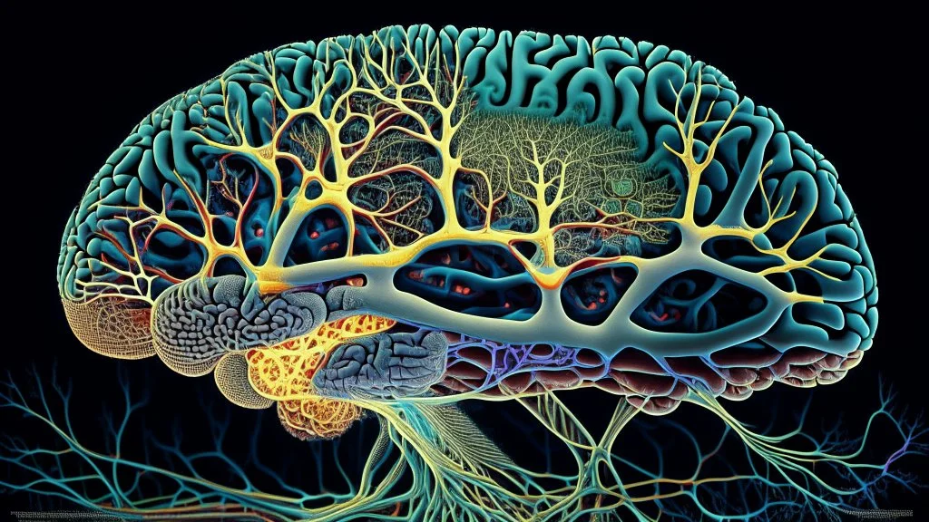 "The image represents microscopic details of the human brain, displaying intricate nerve structures and neural transmissions. The picturesque image reflects the complexity and beauty of neural structures in the brain, indicating recent advancements in the field of neuroscience and the significant discoveries it represents."