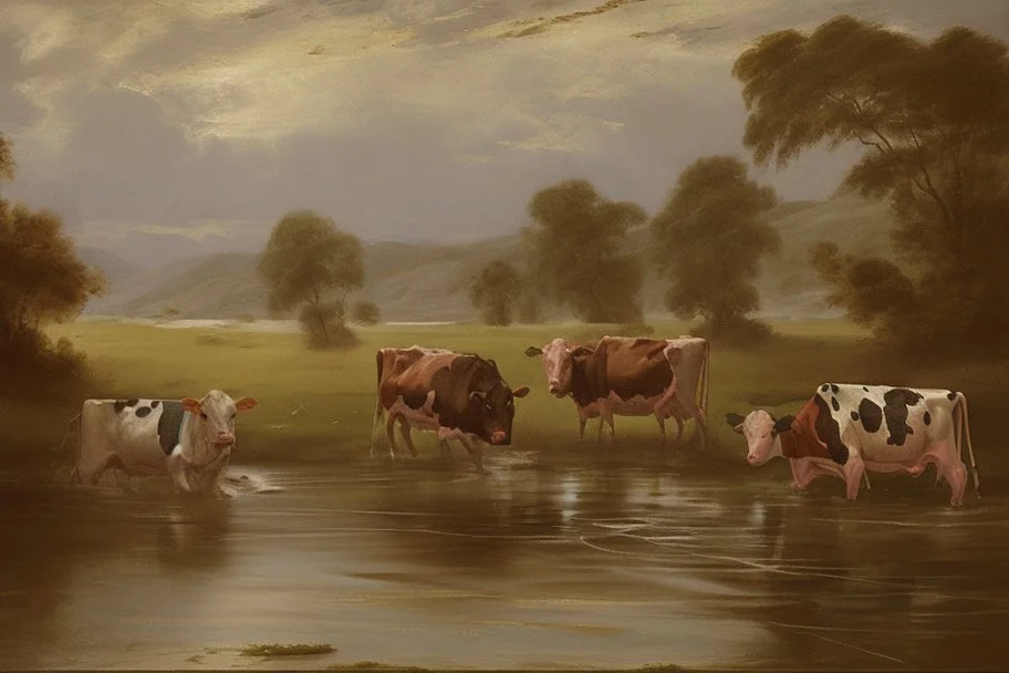 cows downing in deep water by Correggio