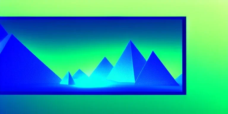 3d rendering. Abstract futuristic neon background. Fantastic landscape with glowing geometric triangular frame and mountains