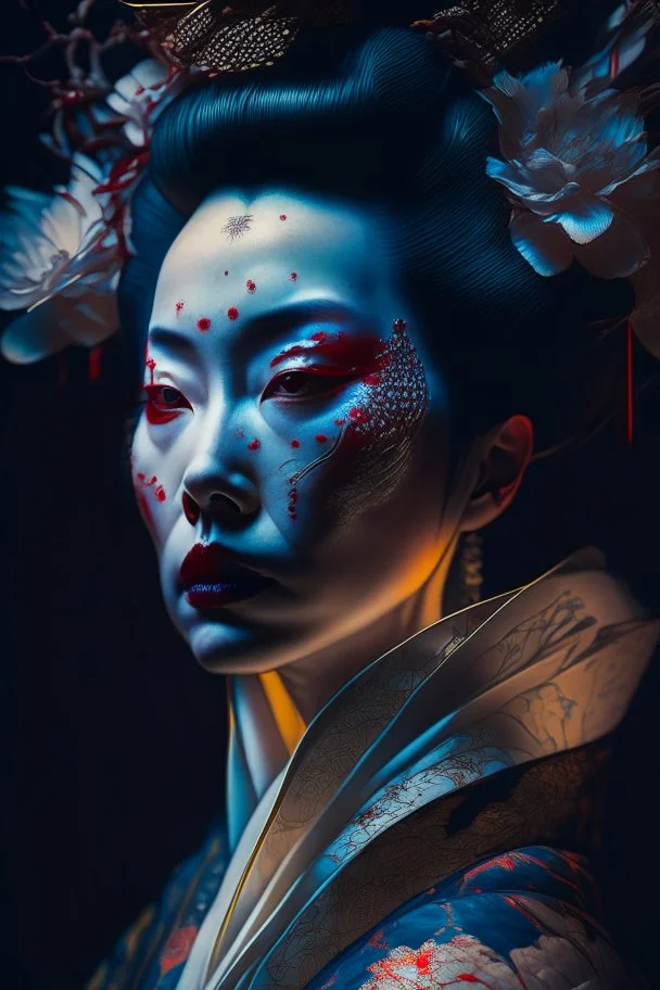 portrait of a geisha, fractal, intricate, elegant, highly detailed, digital photography, subsurface scattering, cinematic lighting, by jheronimus bosch and james jean and greg rutkowski