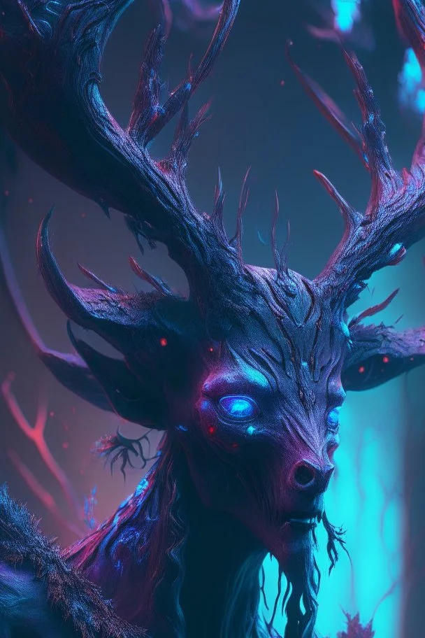 Demon deer alien,FHD, detailed matte painting, deep color, fantastical, intricate detail, splash screen, complementary colors, fantasy concept art, 32k resolution trending on Artstation Unreal Engine 5