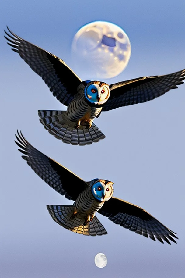 A lbrand ogo with one owl flying with the moon behind