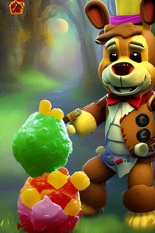 Freddy Fazbear daning with sour patch kids