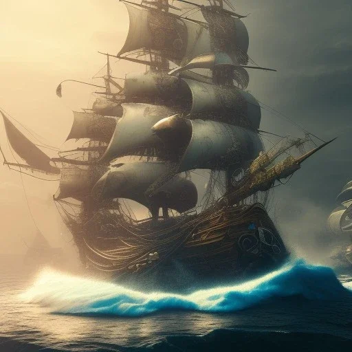 Pirate ship, cinematic,cinematic lighting, 8k, resolution concept art, dynamic lighting, hyperdetailed intricately detailed, octane render,unreal engine, centered.