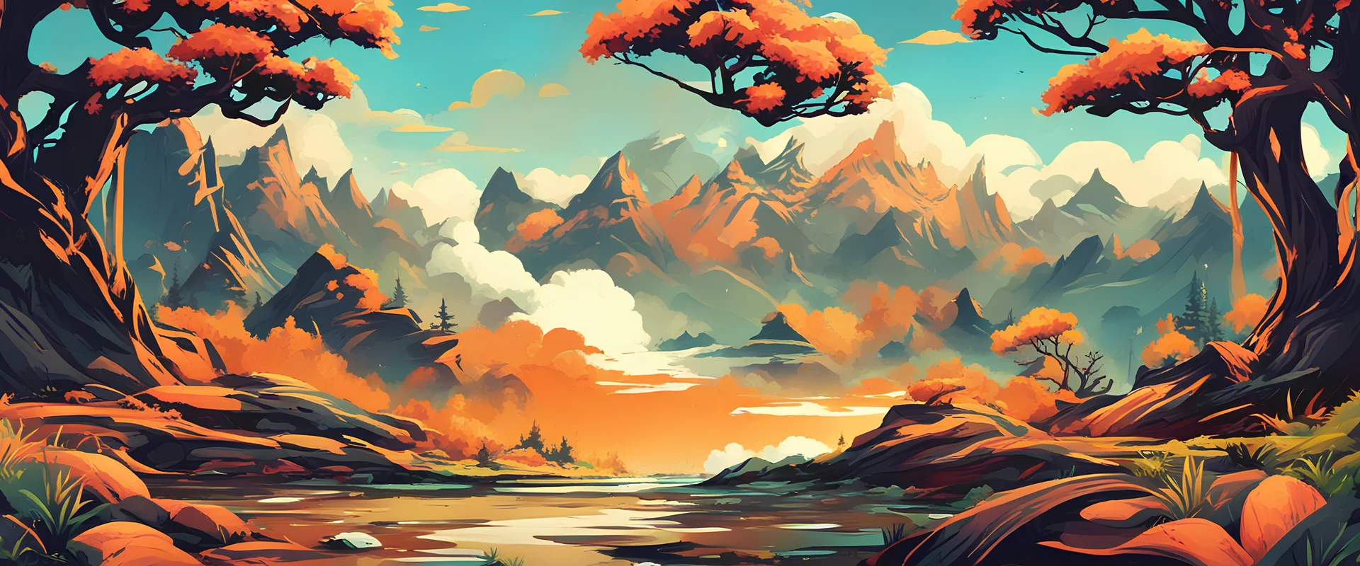 Utopic landscape banner,
