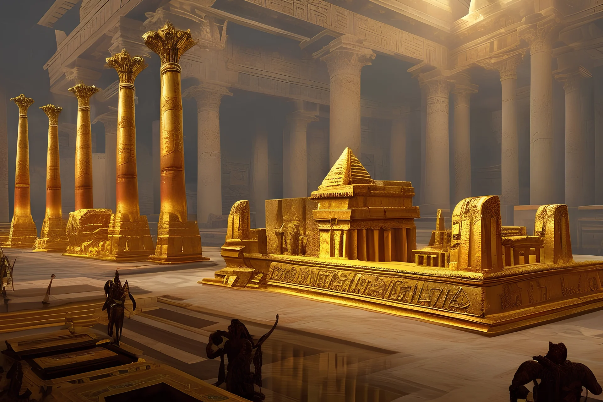 Tombs of kings of ancient civilization, many golden objects. pomp A huge splendor is the ancient Tomb of Kings in the depths of the earthTemple of the goddess Venus, where Amazon women guard the magnificent huge hall, some armed.